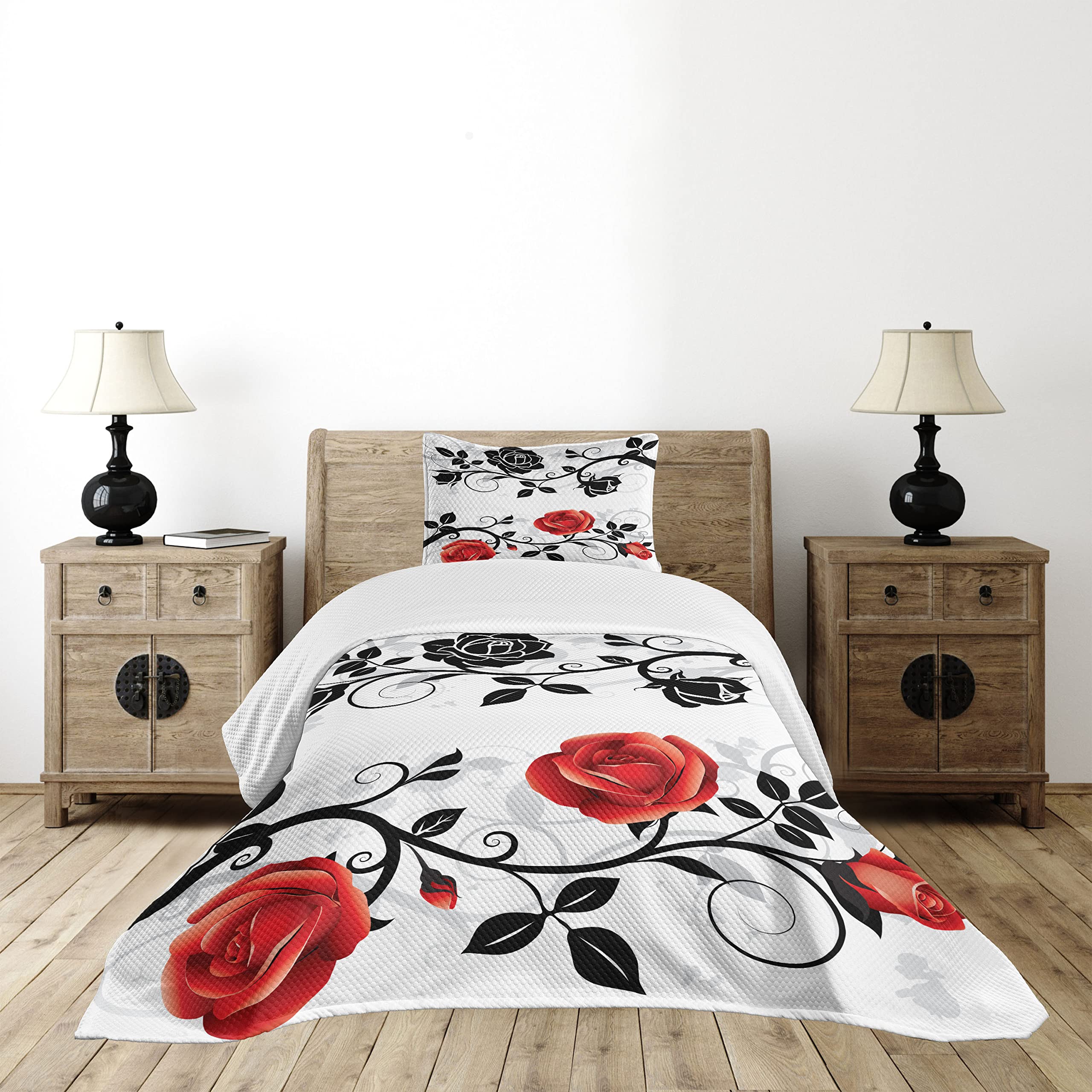 Amazon｜Lunarable イングリッシュガーデン ベッドスプレッド 抽象的な