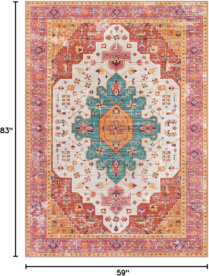 Alfombra Vintage Lavable 5x7 Boho Antideslizante No Desprende Pelo miniatura 2