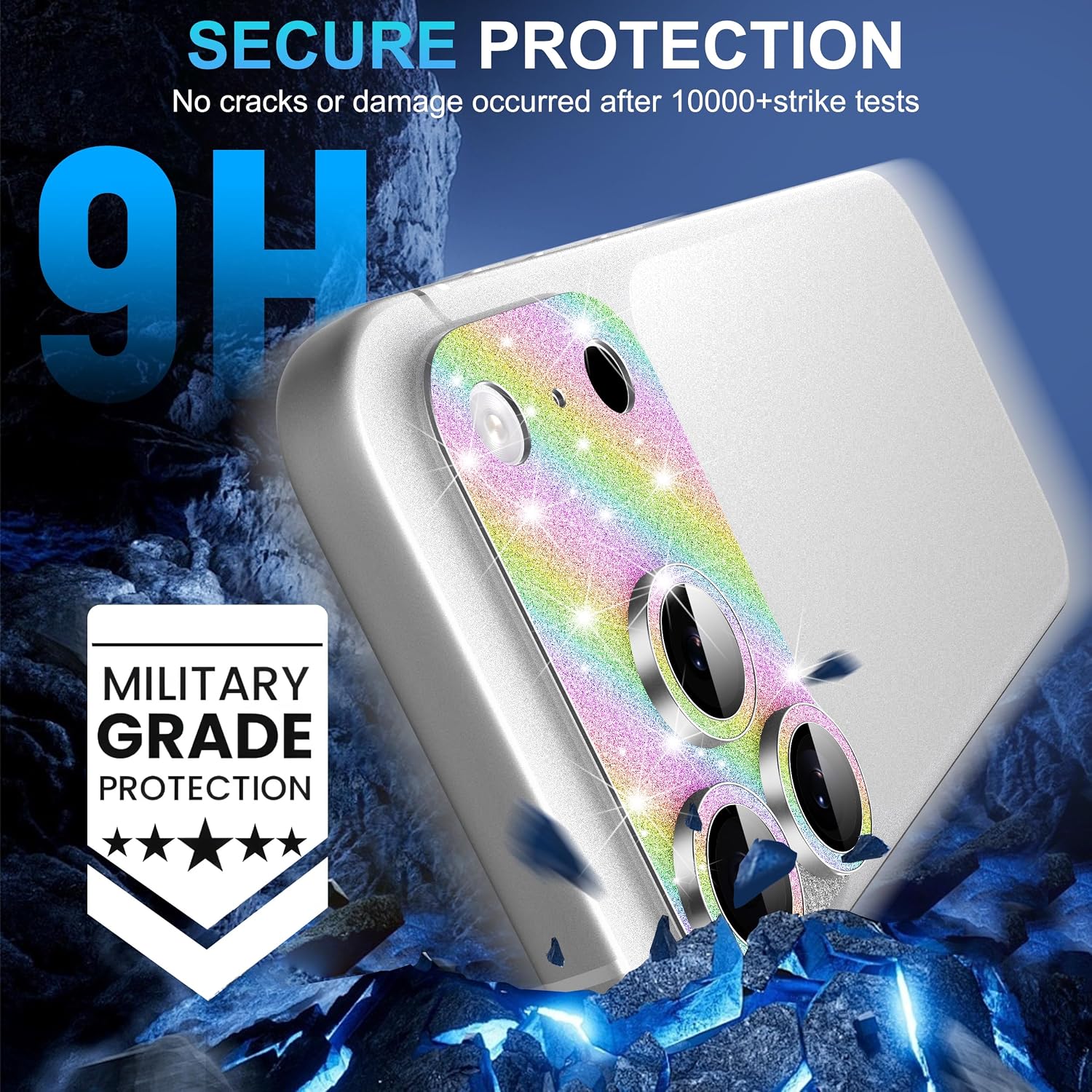 Suoman for iPhone 17 Pro Camera Lens Protector, [All-in-one] [Strong-Adhesion] Bling Glitter Independent Metal Frame Tempered Glass Camera Lens Cover -Colorful