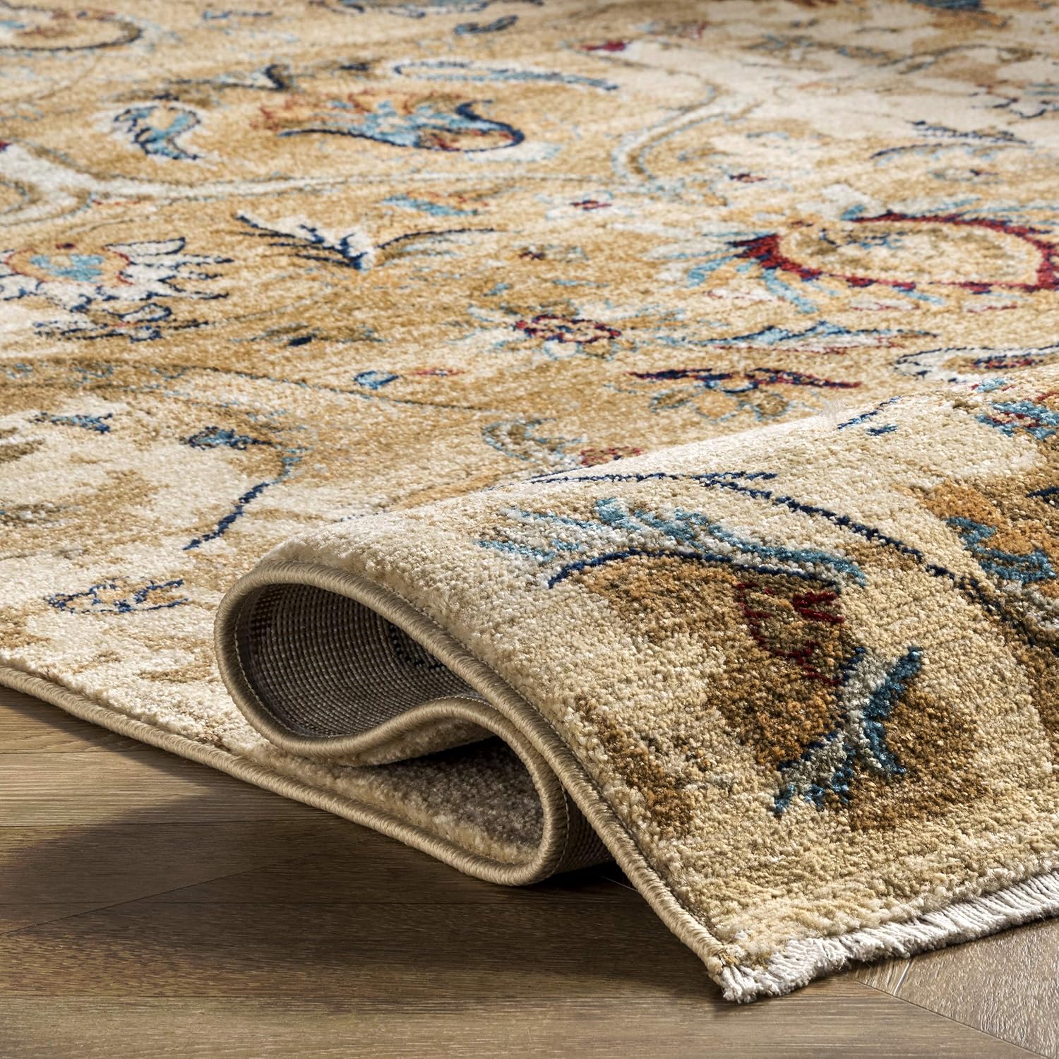 Ivory Serenity Blossom 4'x6' Easy-Care Synthetic Area Rug