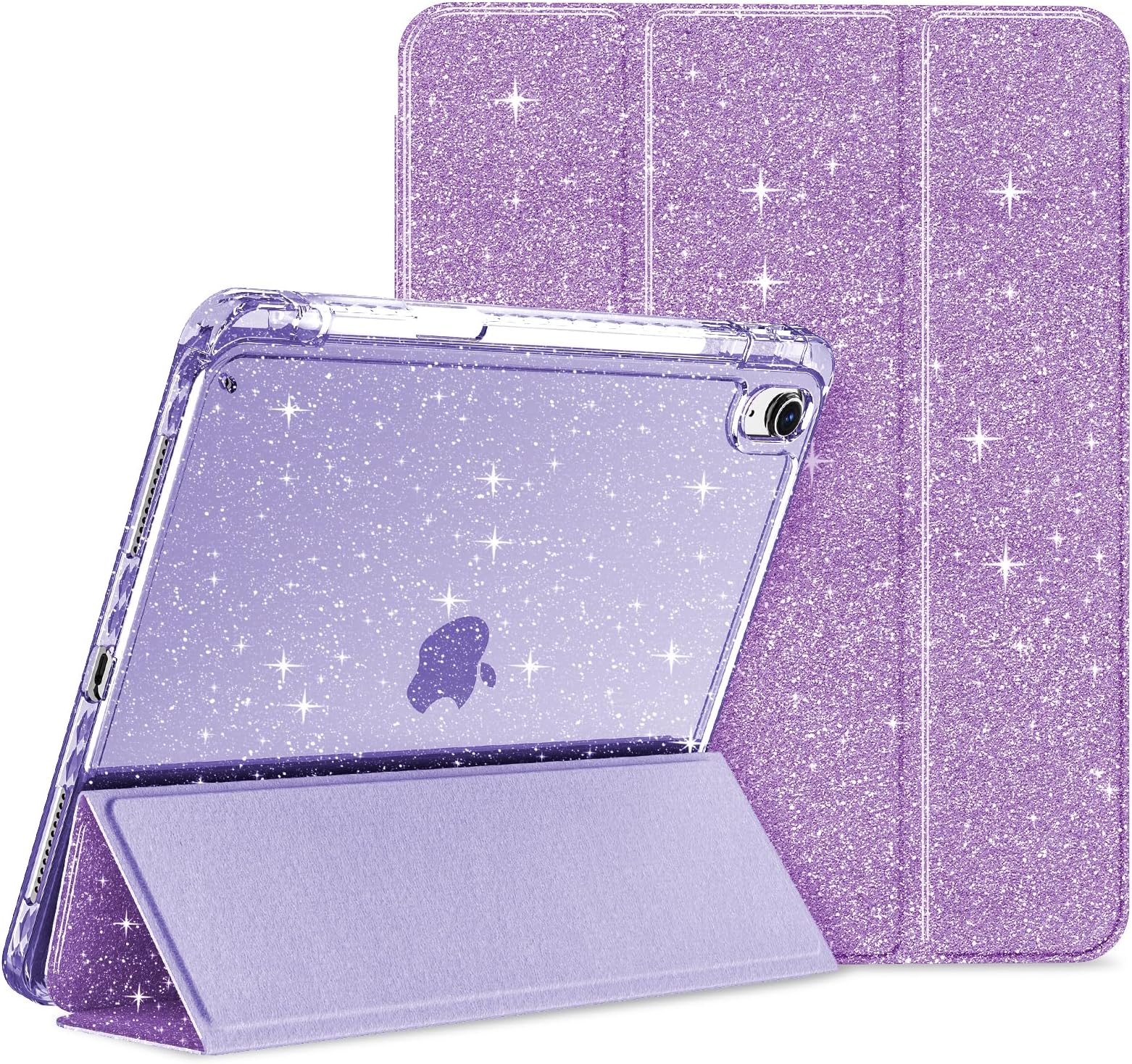 Case for iPad (A16) 11th Generation 11 inch 2025 & iPad 10th Generation 10.9 inch 2022, Glittering Sparkly Slim Stand Cover with Clear Back, Pencil Holder & Shockproof Protection (Purple)