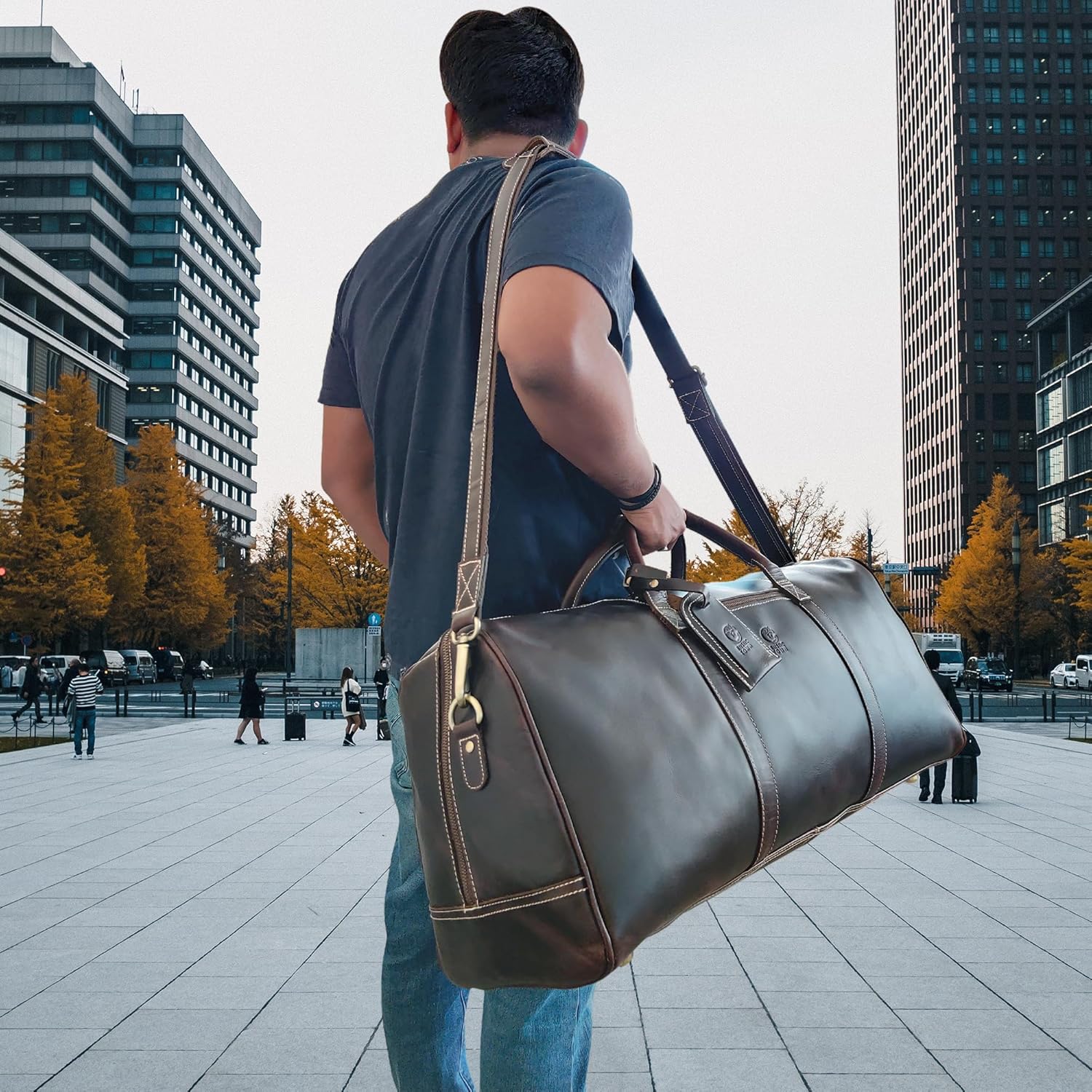 24" Leather Duffle Bag for Men & Women, Full Grain Leather Travel Overnight Weekender Sports Gym Carry On Duffel Bag by Rustic Town (Walnut Brown) - Image 6