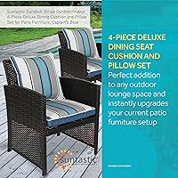 Vista 2 de Suntastic Sundeck Stripe - Juego de 4 cojines y almohadas de comedor para exteriores e interiores, para muebles de patio, azul capitán