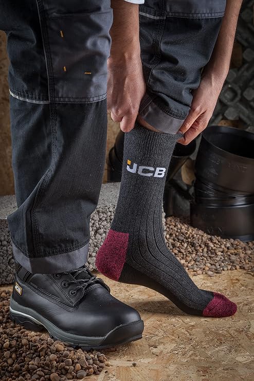 JCB Workwear Socks - Mens 3 Pack - Reinforced Heels & Toes - Boot Socks - Assorted Black - UK 6-11, EUR 39-46