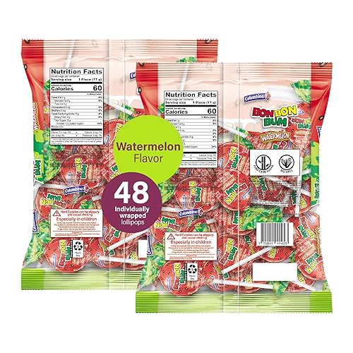 Miniatura 3 de Colombina Bon Bon Bum - Paletas con centro de goma de mascar, sabor a sandía, envueltas individualmente, ideales para recuerdos de fiesta y regalos,