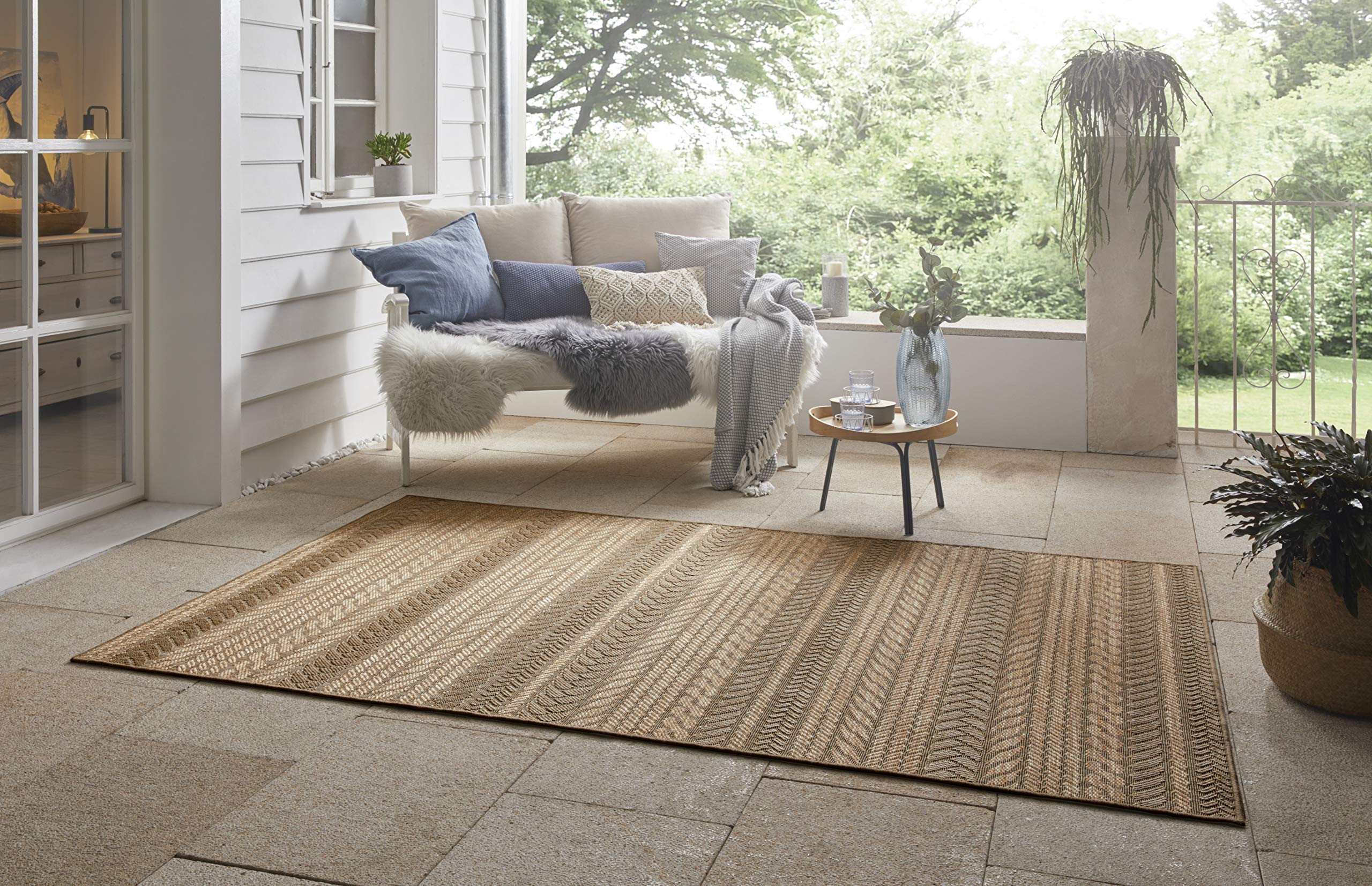 The Rugs Unisex Beige Indoor Outdoor Granado Rug Chevron Design, Weather Resistant Pile In | Size: 160Cm X 230Cm