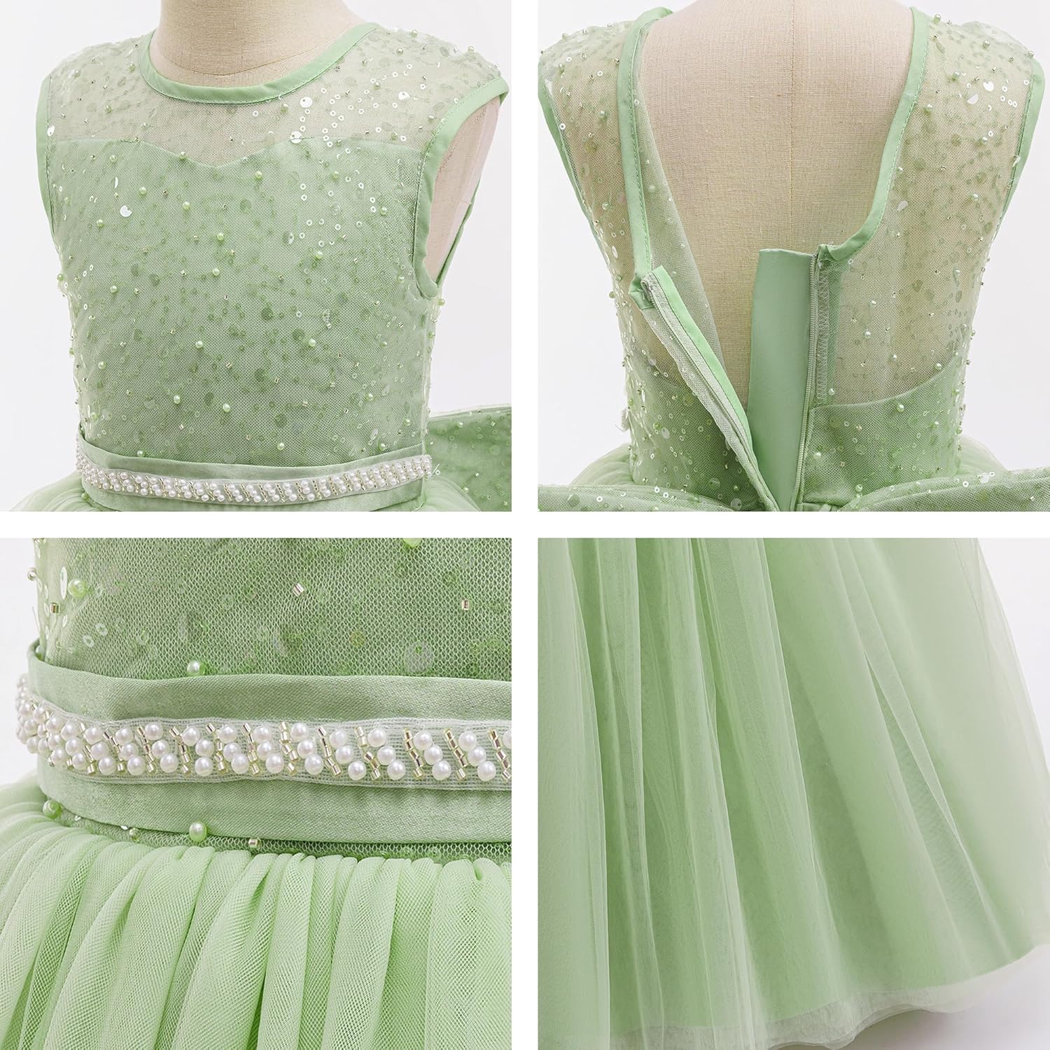 Girls Sequin Tulle Dress Formal Pageant Sparkly Birthday Party Wedding Guest Ball Gown Dresses with Bow