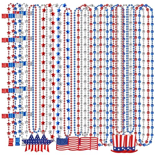 Labrostar 24Pcs 4th of July Accessories Patriotic Beads Necklaces 4th