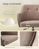 SONGMICS Chaise de Bureau, Fauteuil Ergonomique, Siège Pivotant, Réglable en Hauteur, Capacité 110 kg, Cadre en Acier, Tissu en Coton-Lin Respirant, pour Bureau, Chambre, Marron OBG019K01 - 5