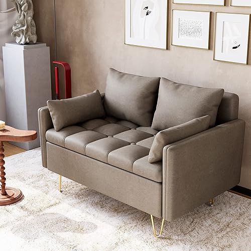 GAOMON Couch, Faux Leather Loveseat Sofa with Comfortable Cushion, Metal Gold Legs - Perfect for Living Room or Office in Dark Brown