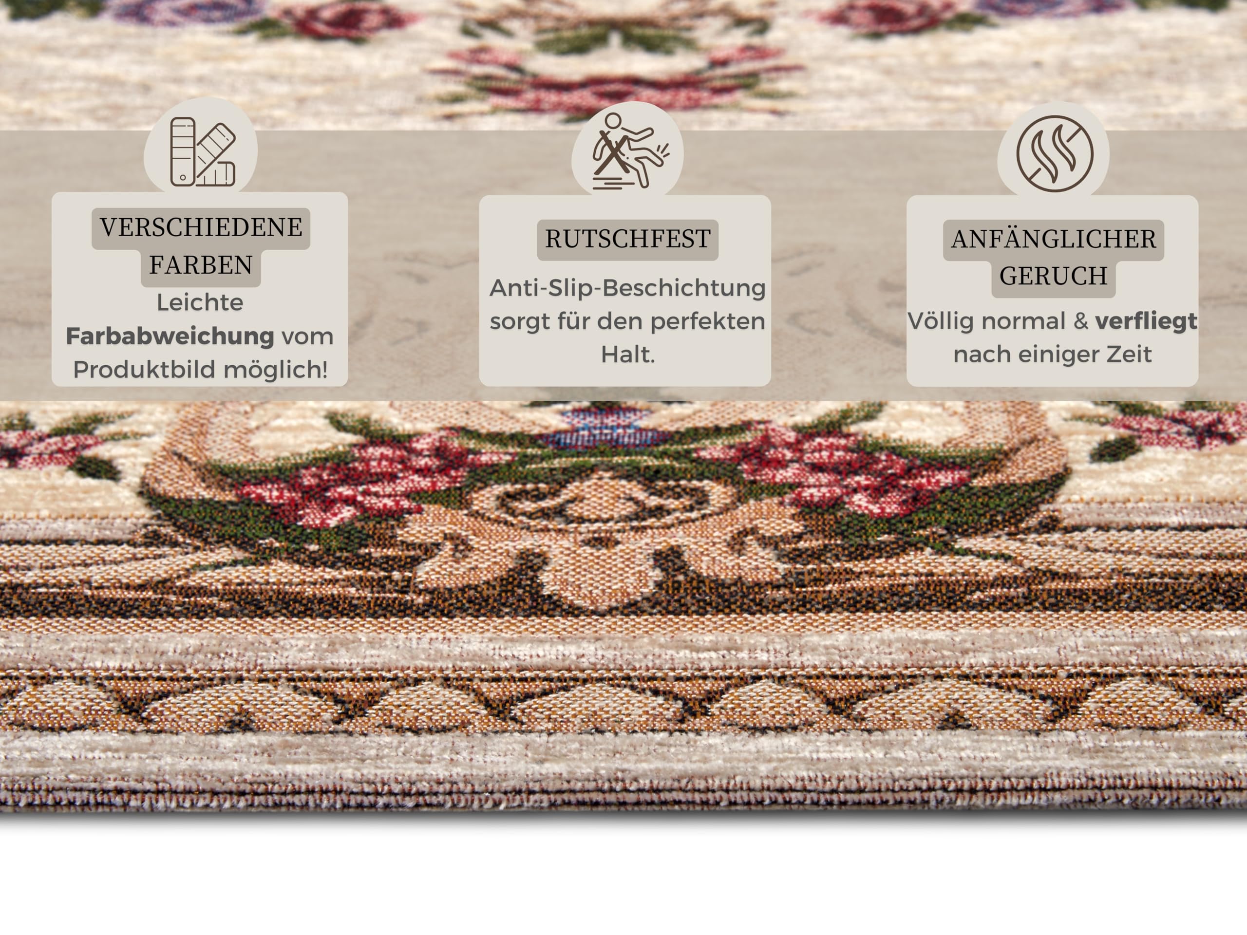 Hanse Home Hafsa Design Tapis Oriental tissé à Plat Motif Fleurs orientales, Dessous antidérapant, tissé de qualité supérieure, pour Salon, Chambre à Coucher, Salle à Manger, Couloir, crème,