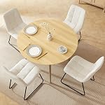 HIPIHOM 43.3 Inch Round Dining Table Set for 4, Modern Small Kitchen Coffee Set for Dining Room Kitchen Apartment (Cream Table+4 U-Shaped White Chairs)