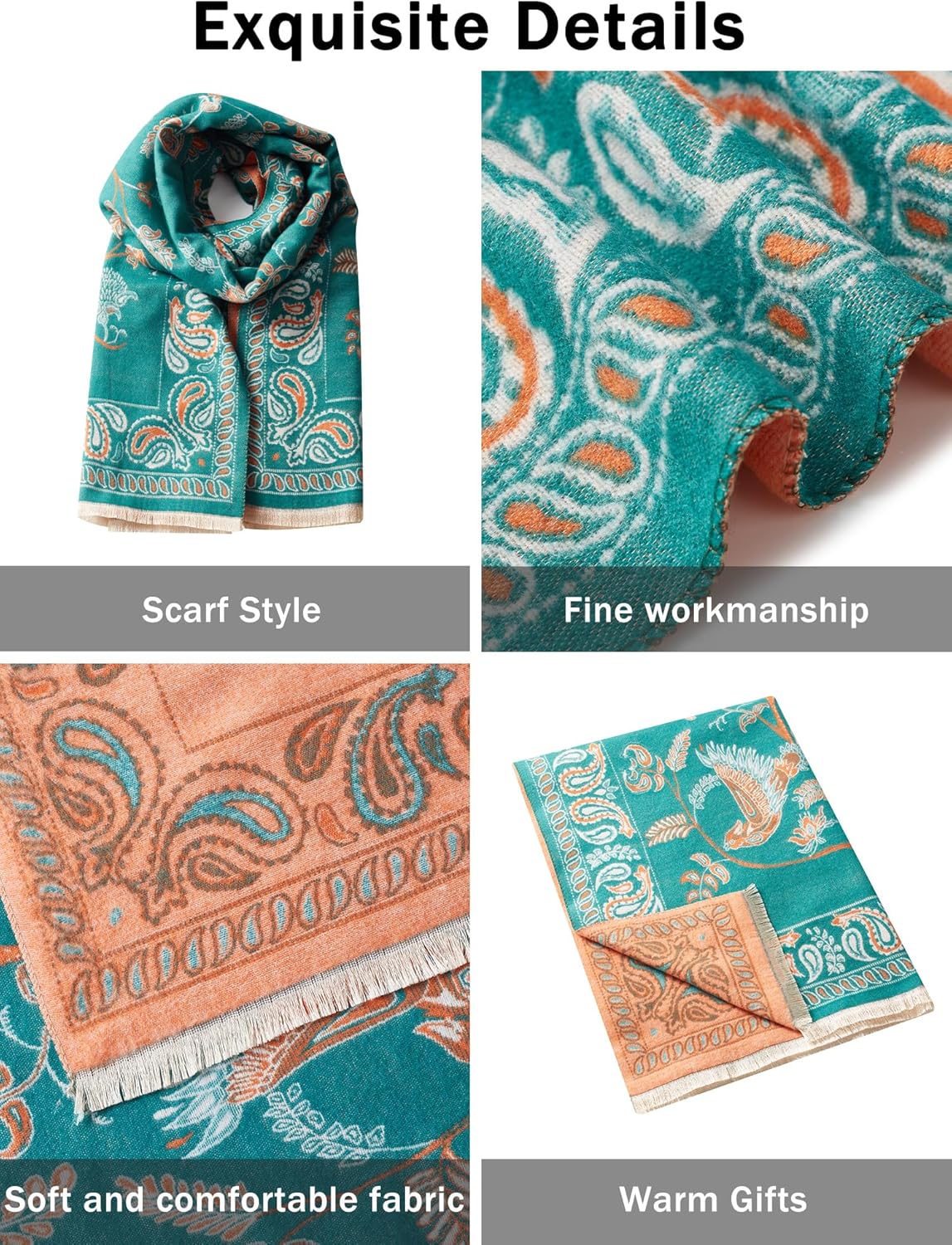 Women's Reversible Pashmina Shawl Wrap for Women Big Scarf Holiday Gifts - Image 4