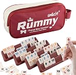 Smilejoy Mini Rummy Game,Travel Size Rummy Cube with Durable Canvas Bag, Classical Board Game for Adult and Kids,106 Tiles, 4 Playing Rack, 1 Dice (2-4 Players)