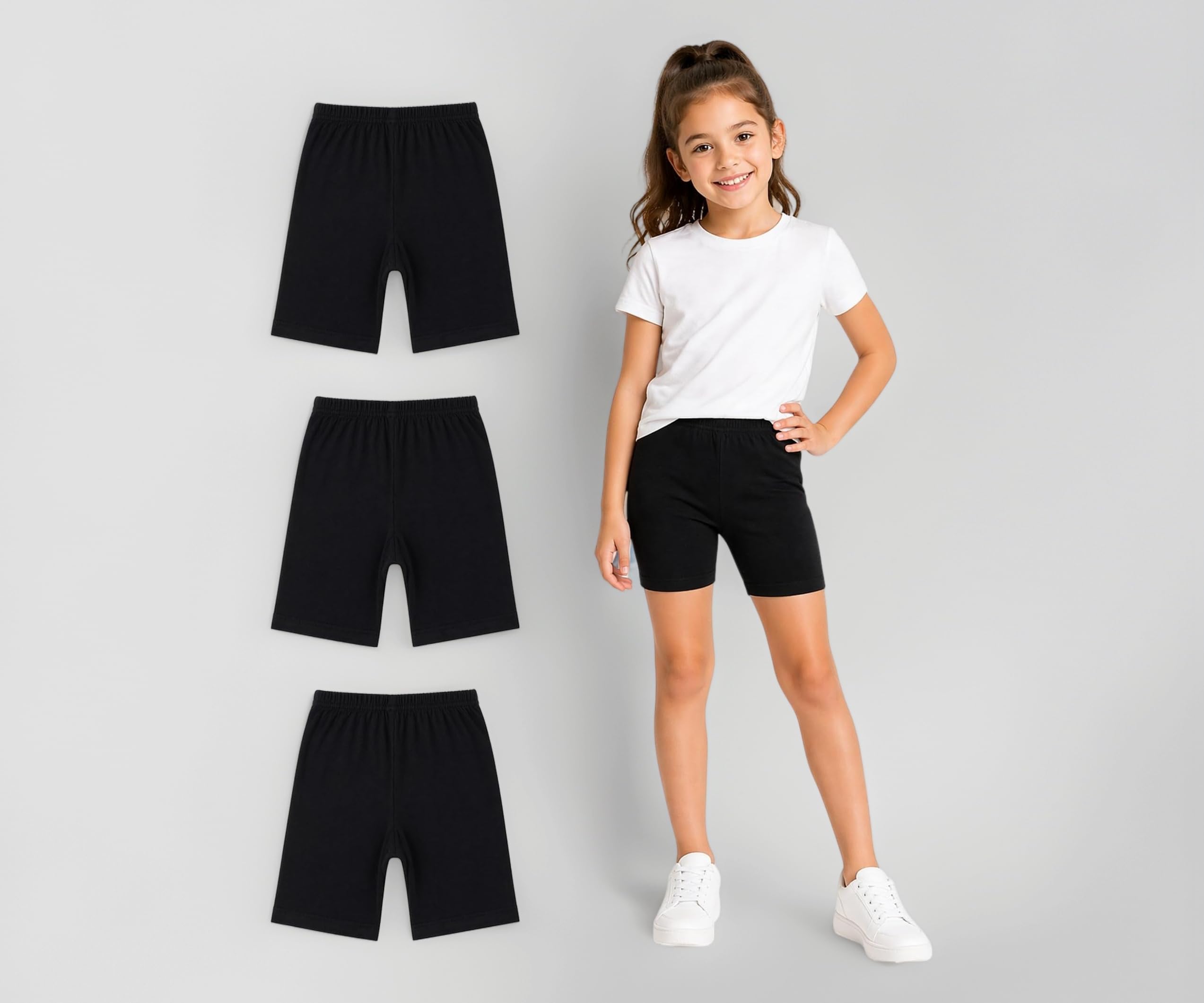 Girls Cycling Shorts | 100% Cotton Stylish, Comfortable & Durable Shorts for Girls | Pack of 3… (Color & Print May Vary)