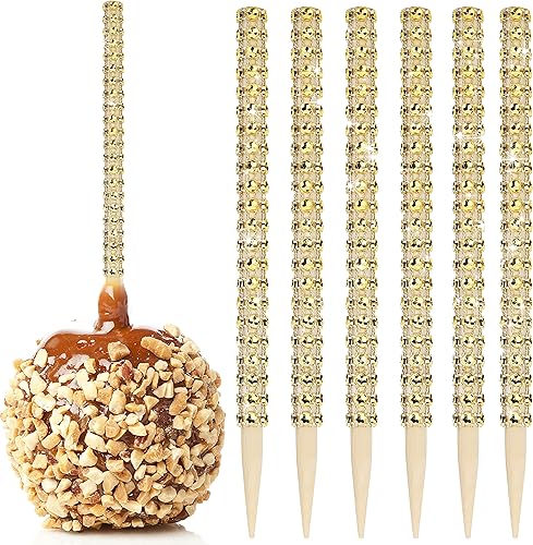 Miniatura 17 de 32 PIEZAS de Palitos de Manzana de Caramelo Brillantes de Bambú, Brochetas de Punta de Madera con Envoltura de Malla de Diamantes y Pedrería