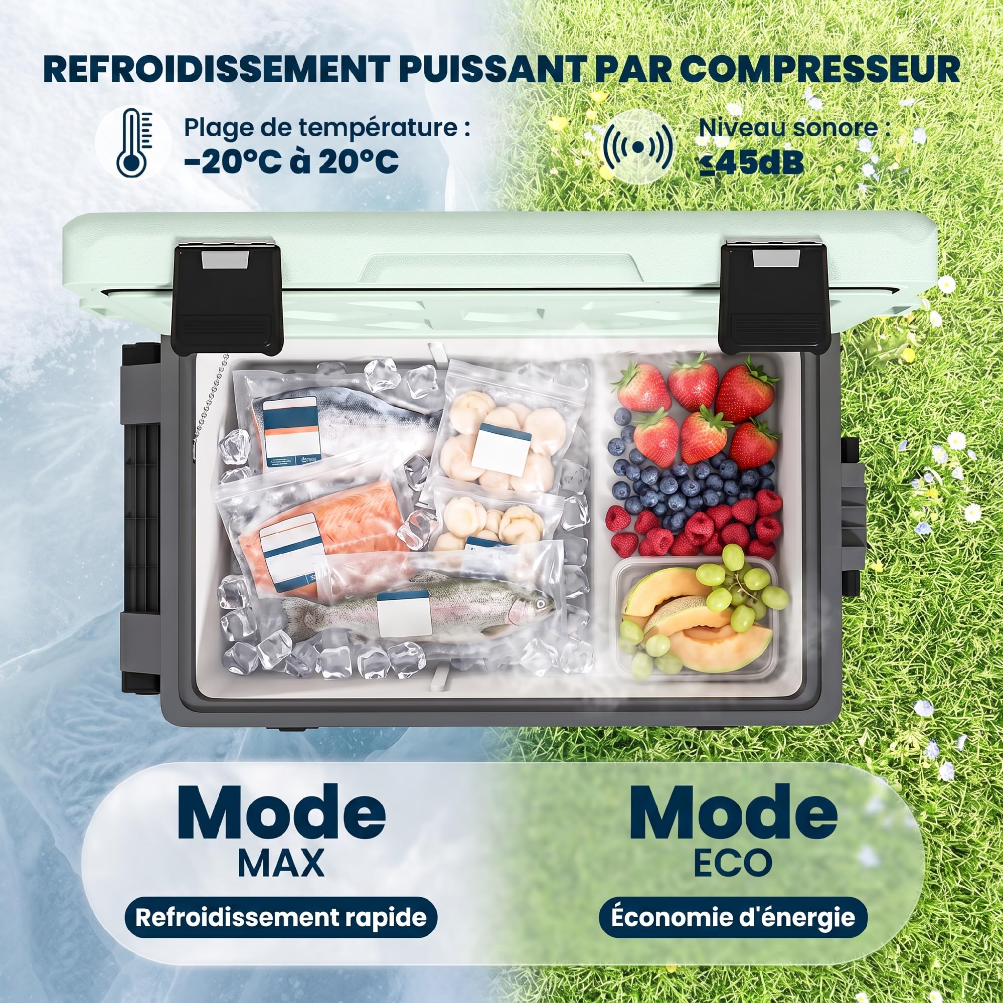 Outsunny Kompresyjna lodówka samochodowa 42,5 l ze sterowaniem za pomocą aplikacji, przenośna lodówka elektryczna z kółkami i uchwytem, 12 V/240 V, od -20°C do 20°C, ciężarówka, samochód kempingowy