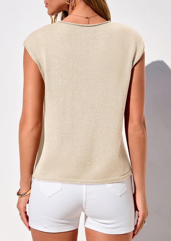 PRETTYGARDEN Sweater Vest Women 2026 Summer Spring Cap Short Sleeve Cardigan Lightweight Button Down Trendy Loose Tops (Beige,Medium) by PRETTYGARDEN - Used condition - Image 4