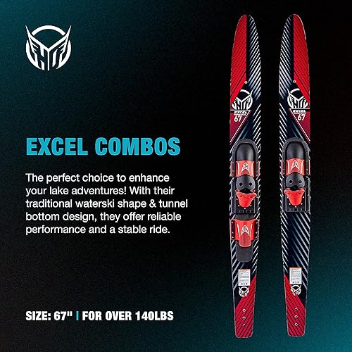 Miniatura 2 de HO Sports Excel Combo de esquís acuáticos con herradura ajustable, fijaciones de juego de dedos traseros, 140 libras +, velocidad máxima 26 mph,