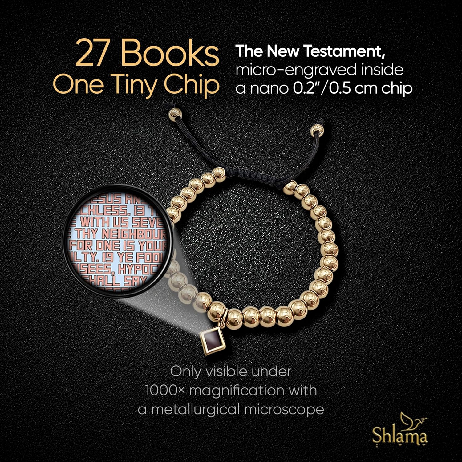 Shlama Bead Bracelet Nano Bible Jewlery - Gold Plated Stainless Steel Statement Christian Jewelry with Holy Scripture Verses, Unique Gift for Women, Adjustable Closure