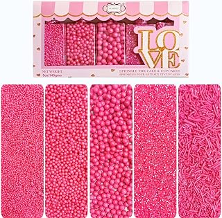 Confect Barbie Playtime Sprinkles Mix – Hot Pink Pearl Dragees, Jimmies & Sparkling Sugar – Assorted Pack of 5 Edible Sprinkles for Cake & Cupcake Decorating, Birthday Parties & Baking Fun | Vegan, Gluten-Free, Nut-Free, Soy-Free, Dairy-Free - 5 Oz