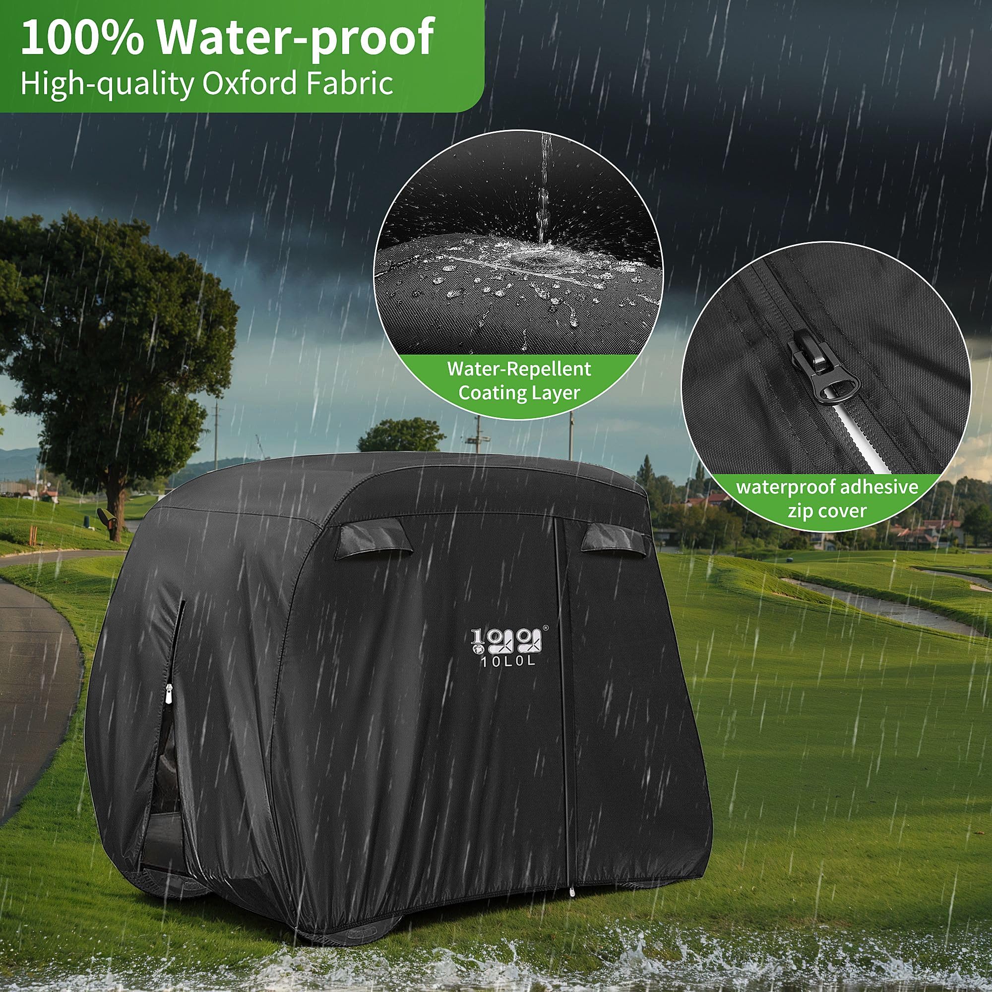 10L0L Copertura per Passeggino da Golf per 4 passeggeri, Adatta per EZGO, Club Car, Yamaha, Impermeabile 400D, Antivento, Resistente al Sole, per Esterni, per Tutte Le Stagioni, in Poliestere,