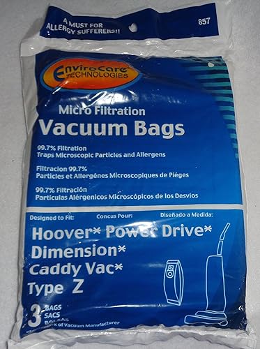 Hoover Power Drive, Dimensión, Caddy Vac tipo Z bolsas de aspiradora microfiltración con cierrepaquete de 3