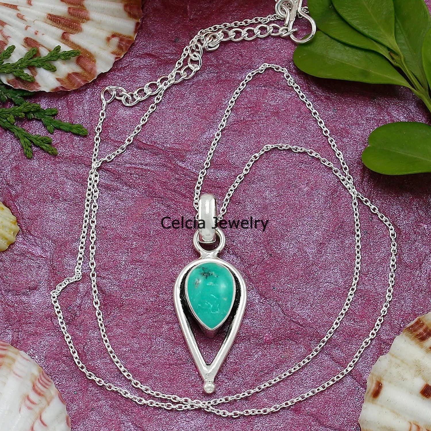 Collana in argento sterling massiccio 925 per donna, pietra preziosa blu turchese pera genuina, regalo unico artigianale di dicembre Birthstone per lei