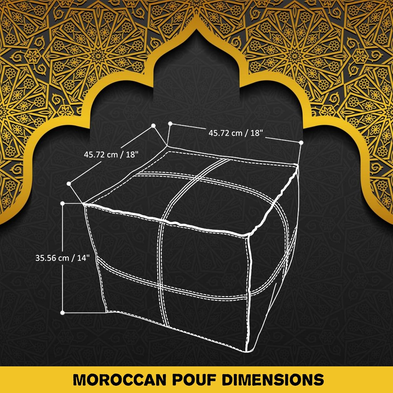 ARTOUARZAZATE Square Leather Pouf - Moroccan Pouf - Genuine Goatskin Leather - Bohemian Living Room Decor - Hassock & Ottoman Footstool - Unstuffed (Brown, 18" D x 18" W x 14" H)