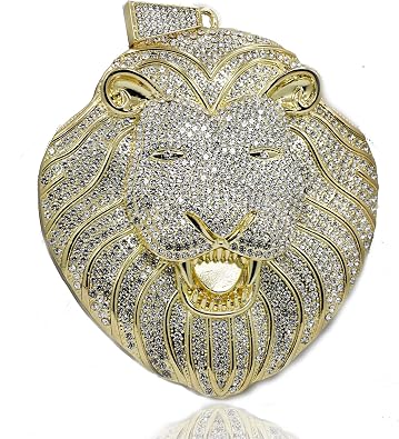 Big Lion Pendant for men Hip hop Jewelry Iced Lab Diamond Jumbo Size huge Lion Head Bling Rapper Charm Pendant and Rope chain 36" Inches