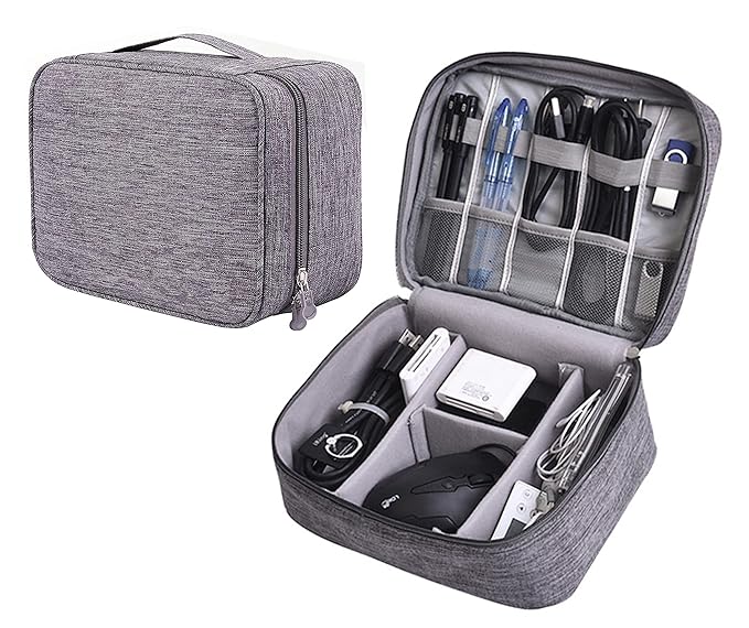 LUCES? Electronics Organizer Accessories Bag Storage Carrying Case for Adapter Cable Gadget Charger Mouse Power Bank SSD HDD (Grey)