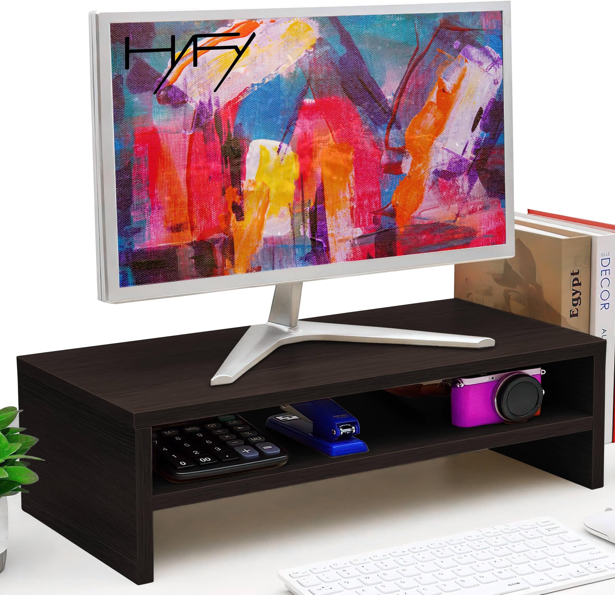 HYFYMonitor Stand Riser Desk Organiser Wooden Laptop Stand Computer Stand with 2 Tiers For Laptop Printer Pc Office Home Accesories
