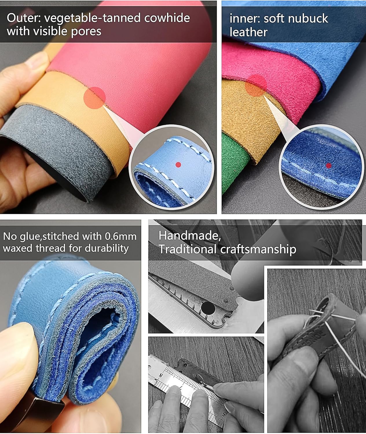 Handmade Double-Sided Cowhide Leather Keychain,Unique Car Key Chain Accessory,Vegetable-Tanned and Nubuck Leather,07 - Image 4