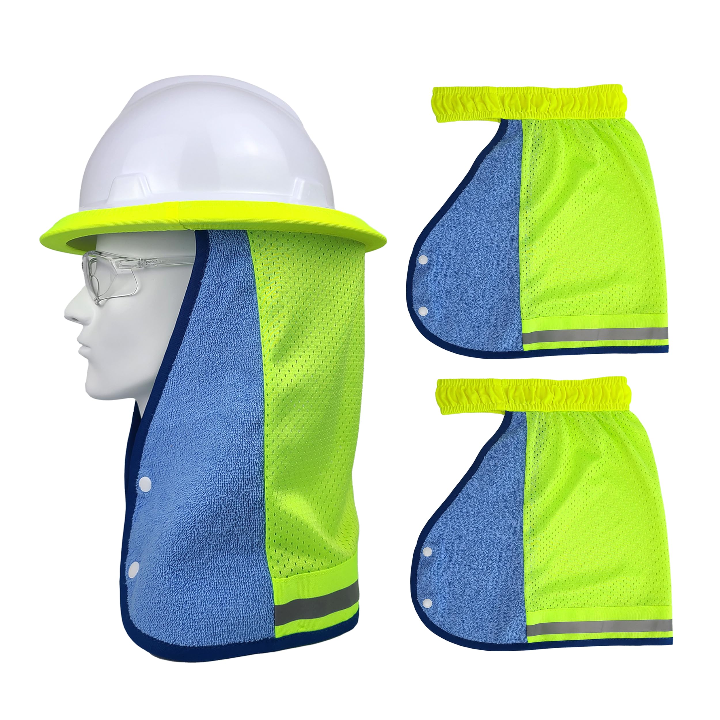 [HW GLOBAL] Hard Hat Sun Shade with Built-in Sweat Towel (2 Pack), Fit for Full Brim & Standard Cap Safety Helmets, Neck Shield with Windproof Buttons