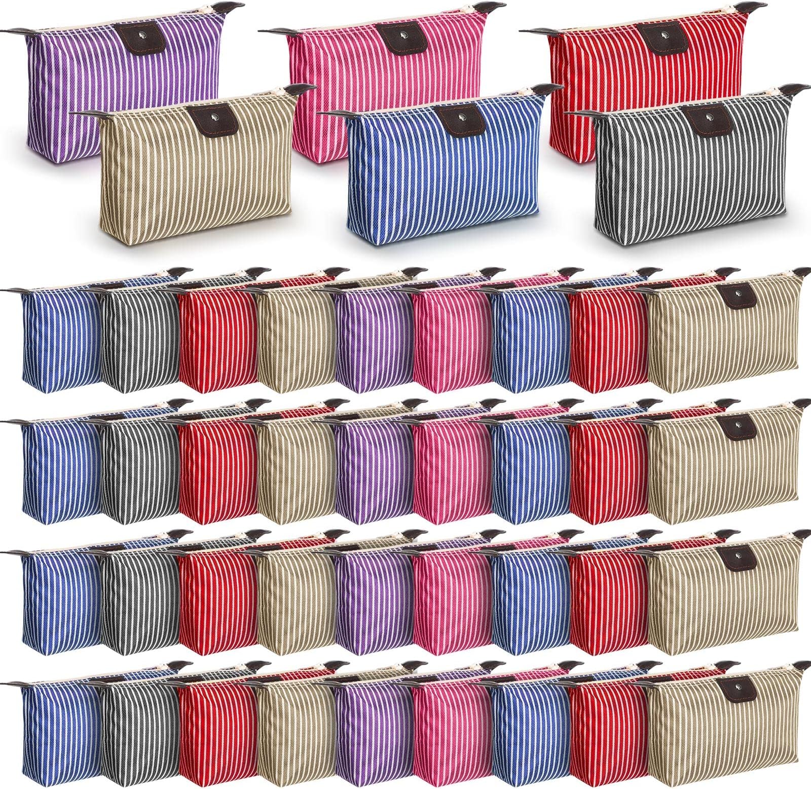 50 Pieces Waterproof Makeup Bags Bulk Portable Cosmetic Bag Pouch Travel Cosmetic Bag with Zipper for Cosmetics Toiletries Stationery for Women Girls Teens (Stripe Style)
