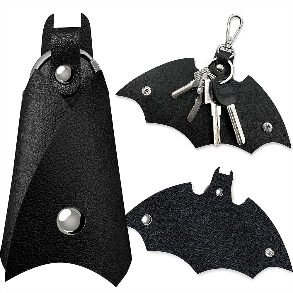 GABOX Black Bat Leather Keychain Car Key Fob EDC Key Chain Case