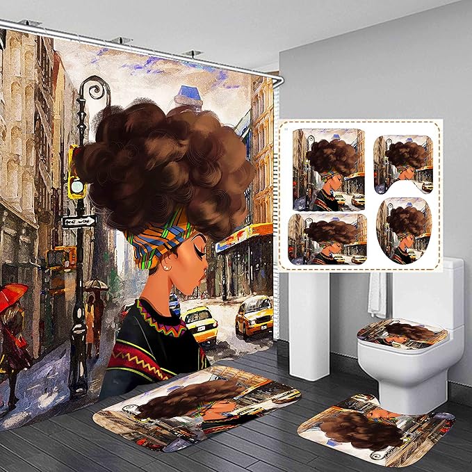African American Shower Curtains for Bathroom, Black Girl
