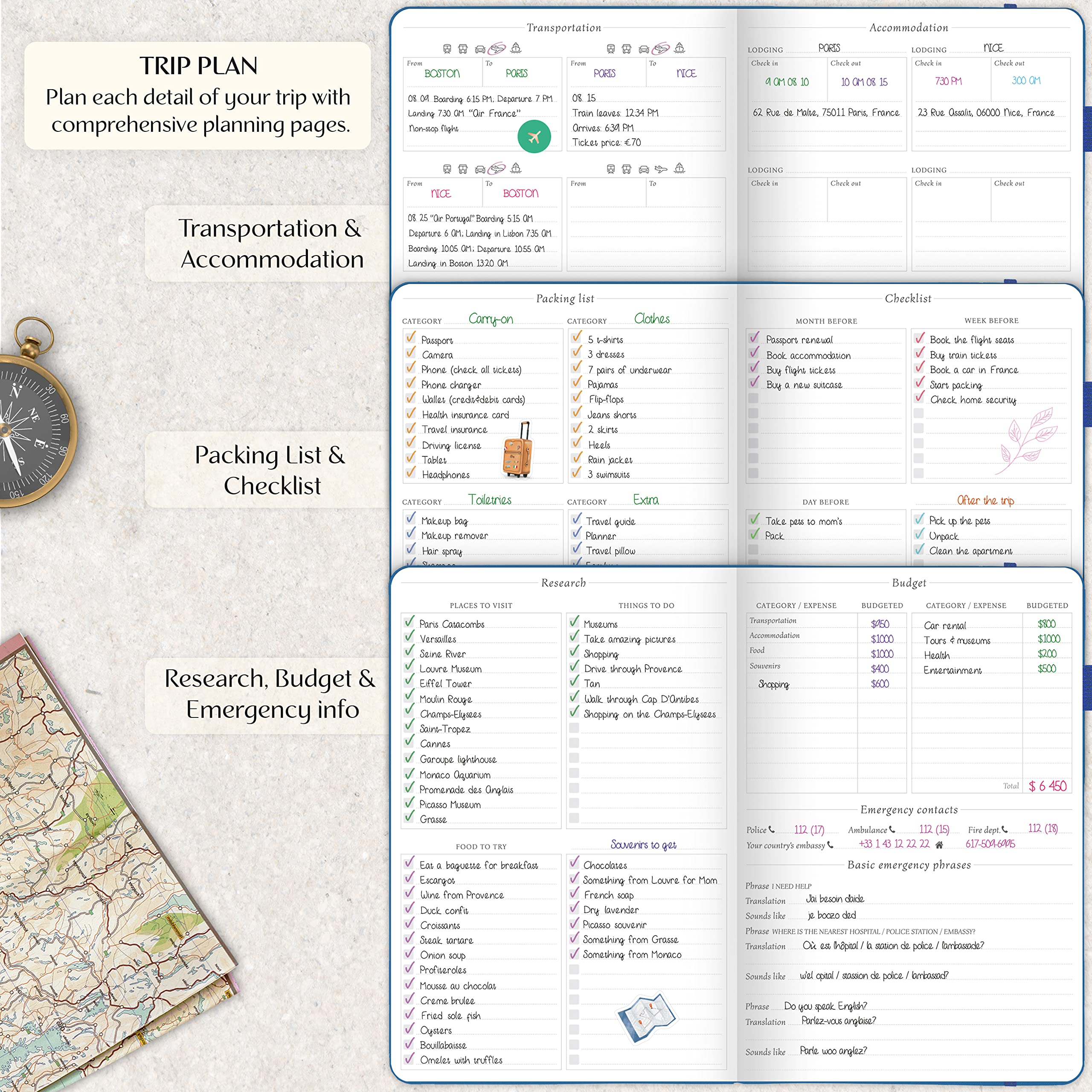 Legend Travel Planner - Vacation Itinerary Organizer - Travelling Journal for Women Men & Couples - Traveling Log, A5 (Mystic Blue) - Image 4
