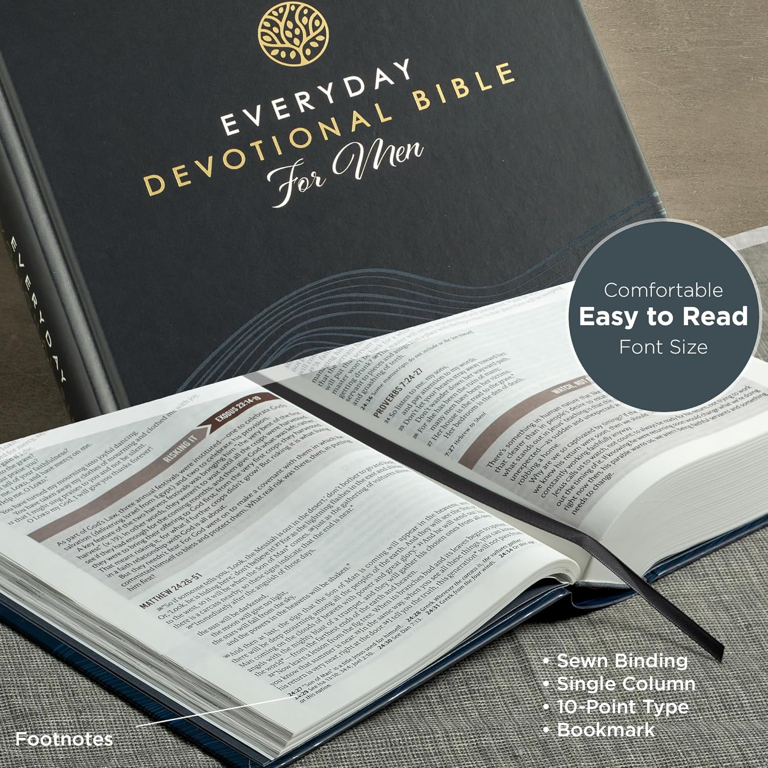 NLT Holy Bible Everyday Devotional Bible for Men New Living Translation, Navy Wave, Flexible Daily Bible Reading Plan Options (NLT Mens Devo Editions)
