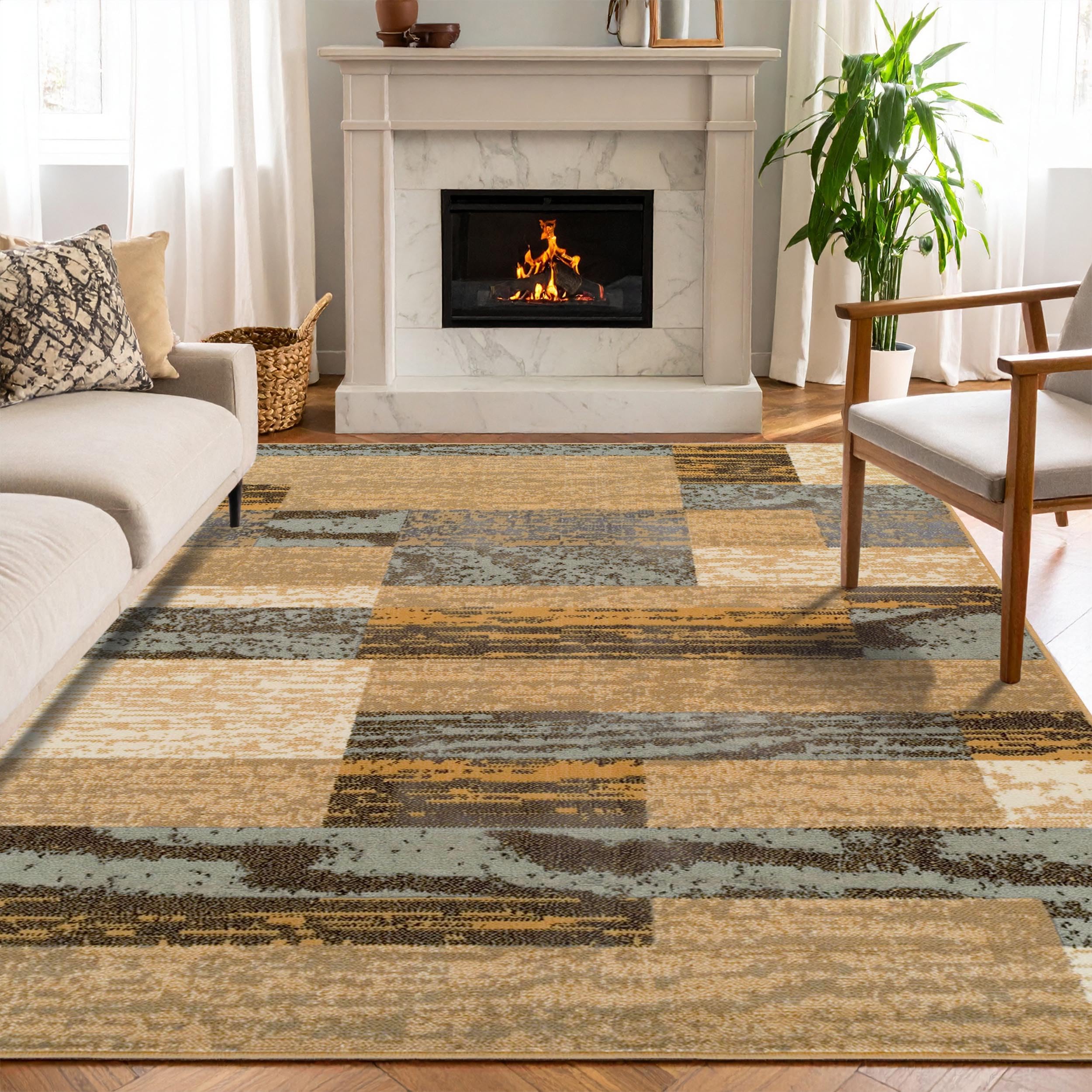 SUPERIOR Indoor Area Rug, Jute Backed, Modern Geometric Patchwork Floor Decor for Bedroom, Office, Living Room, Entryway, Hardwood Floors, Rockwood