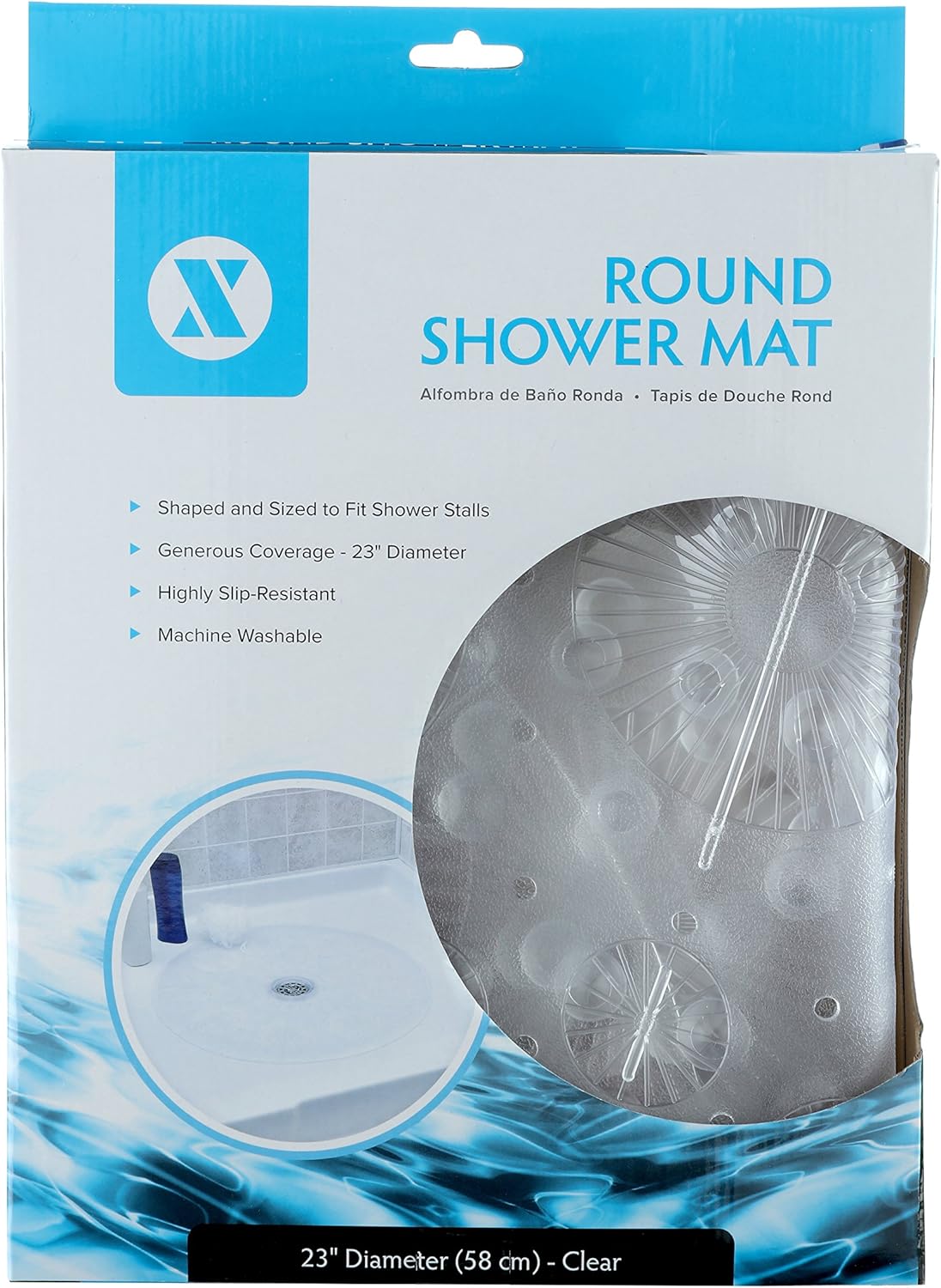 SlipX Solutions Clear Round Shower Stall Mat Provides Generous Coverage & Reliable Slip-Resistance (23 Inch Diameter, 160 Suction Cups, Great Drainage): Home & Kitchen
