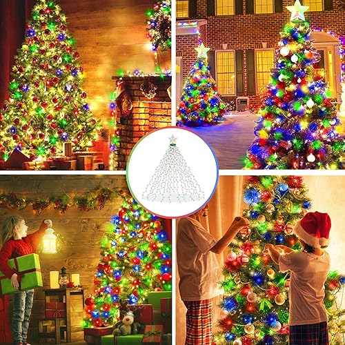 Miniatura 6 de aneeway Luces para árbol de Navidad, 410 luces LED de hadas de Navidad con función de memoria y 8 modos, 6.6 pies x 16 luces de cadena con
