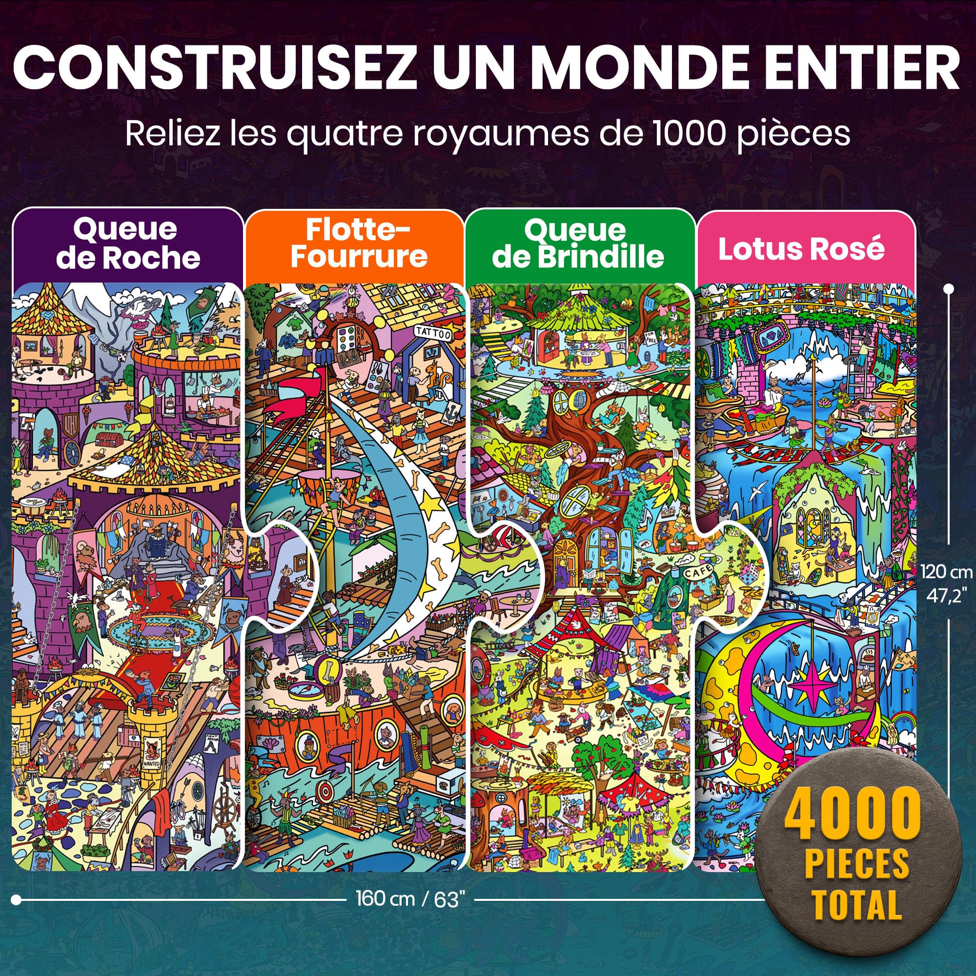 Puzzle 1000 pièces Adulte – Puzzles de 1000 pièces pour Adultes | Lot de 4 puzzles – 892 secrets cachés – Construisez un royaume mystérieux épique avec Rocktail, Twigtail, Furfloat et Blush L