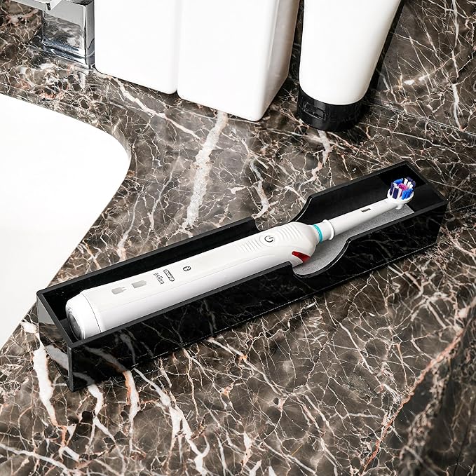 Acrylic Electric Toothbrush Holder with Diatomite Drying Stone, Bathroom Drawer Organizer with Drainage Hole for Tooth Brush, Compatible with Philips, Oral-B (Frosted Cover)