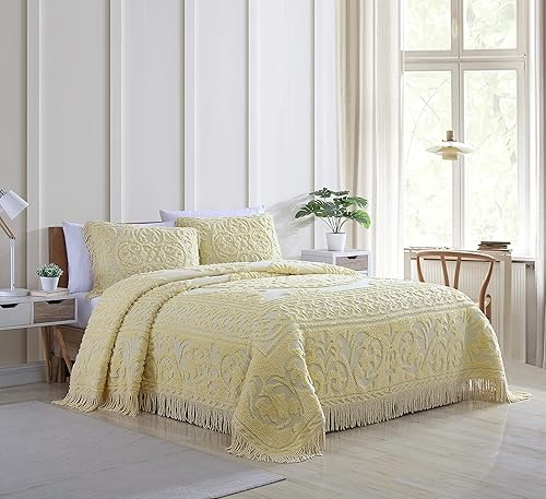 Miniatura 3 de Beatrice Home Fashions - Colcha de felpilla con diseño de medallón, tamaño King, color amarillo