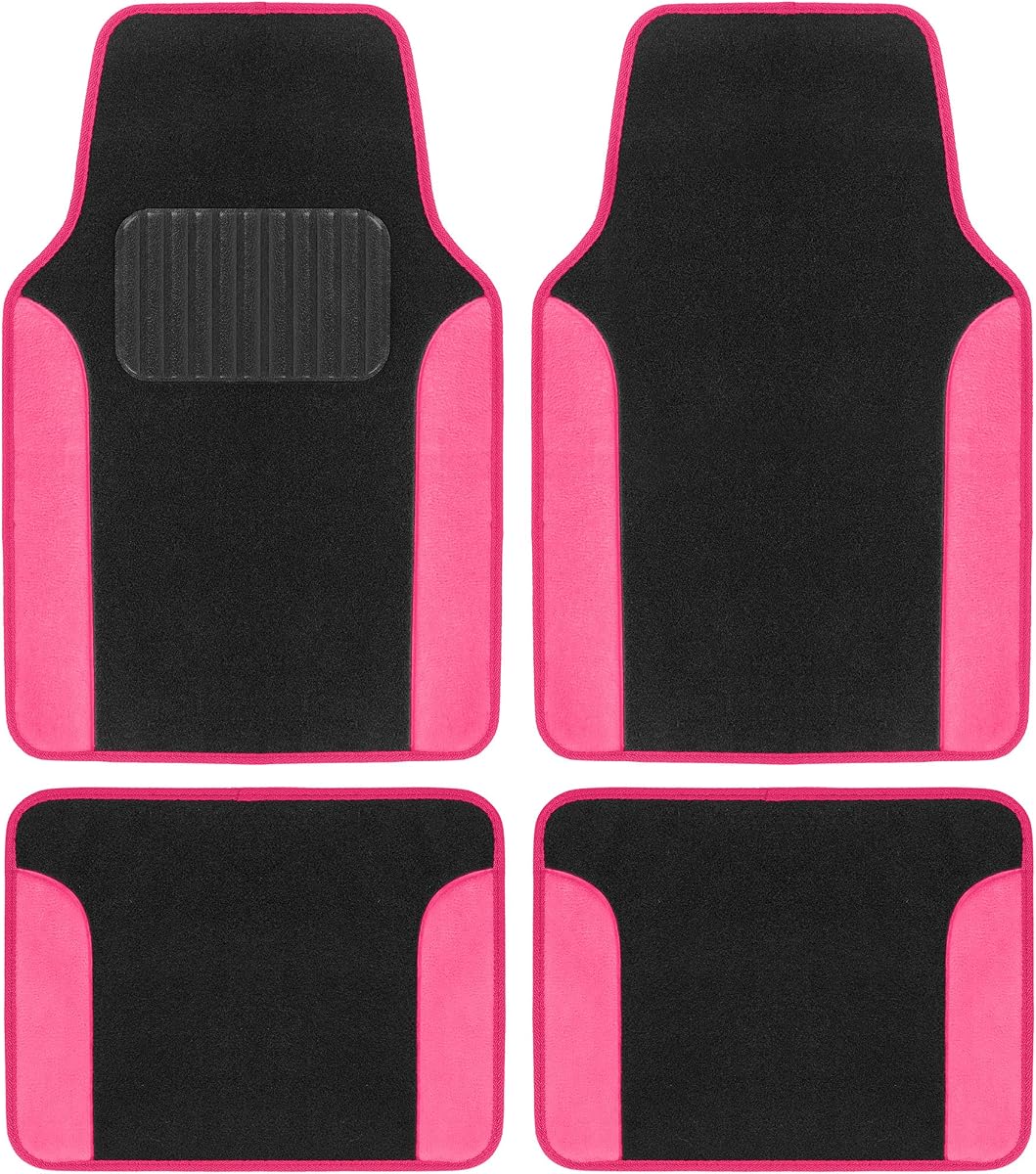 FoFur Car Floor Mats – Wool Fur Pink Floor Mats for Cars – Comfy Cute Car Accessories for Girls Women Waterproof Trim for Auto Car SUV Van