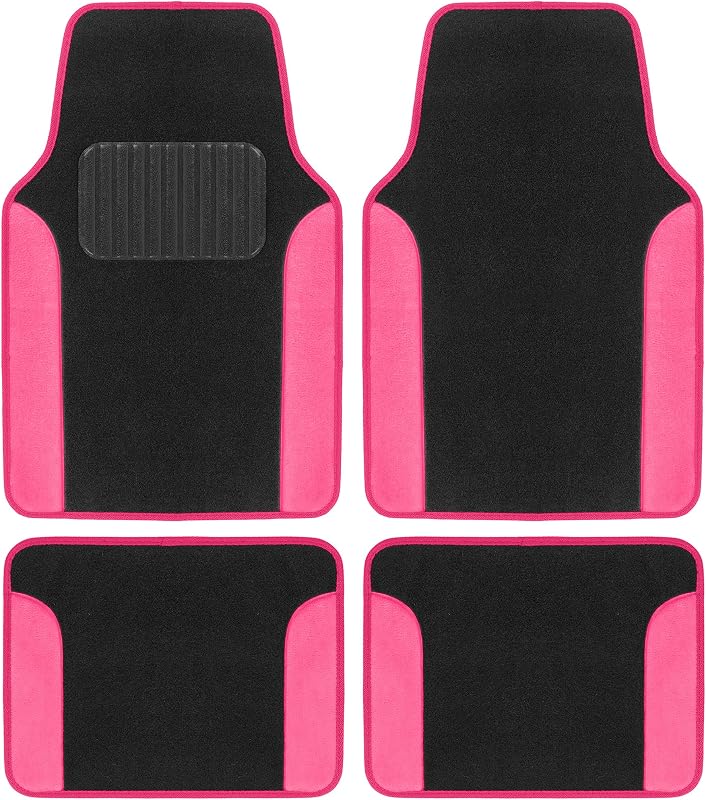 FoFur Car Floor Mats – Wool Fur Pink Floor Mats for Cars – Comfy Cute Car Accessories for Girls Women Waterproof Trim for Auto Car SUV Van
