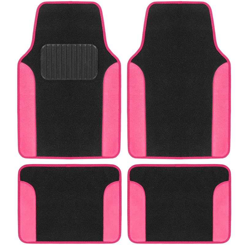 Tapetes Automotivos de Pelúcia Rosa Carbella com Base Impermeável e Apoio para Calcanhar