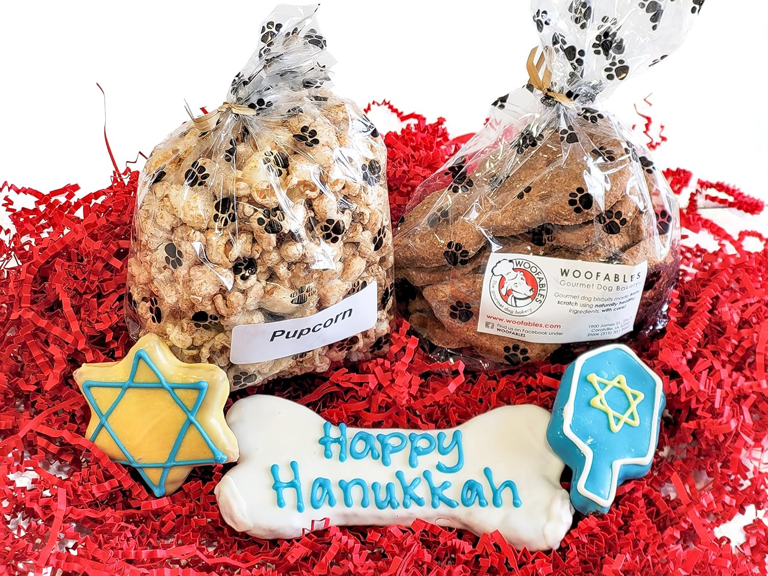 Woofables Gourmet Dog Bakery Happy Hanukkah Hand-Decorated Treat Box with Holiday Treats & More | Homemade, Fresh, Human-Grade,…