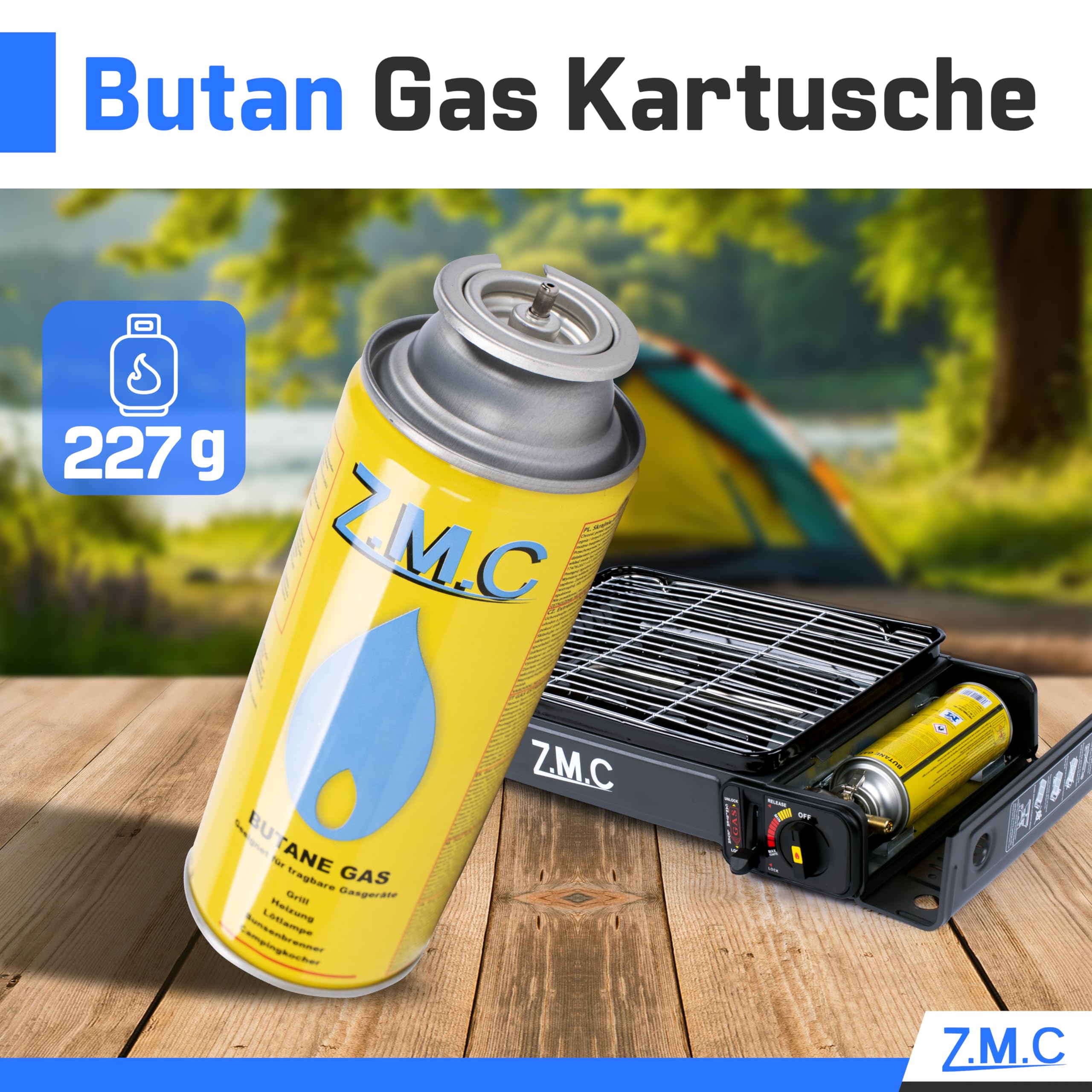 Z.M.C 84x Gaskartuschen 227g mit Ventil Typ MSF-1a, Universal Butangas Kartuschen mit Bajonett Anschluss für Campingkocher, Gasheizung, Gasbrenner